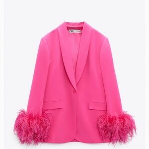 ZARA VIRAL INFLUENCER BARBIE PINK FEATHERED BLAZER